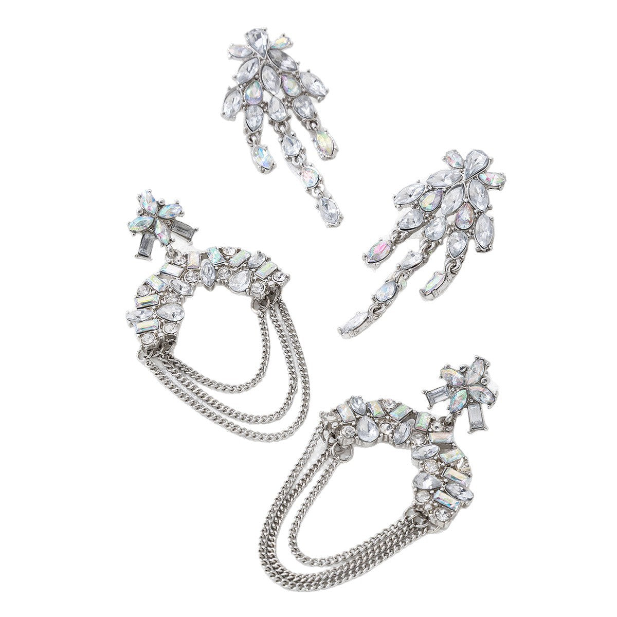 Fashion Hot Selling Chain Cubic Zirconia Dangle Earrings, Unique Personalized All-Match Light Luxury Alloy Geometric Stud Ear Jewelry For Daily Women Wear
