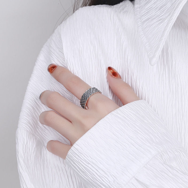 1pcs 999 Sterling Silver Vintage Dragon Scale Statement Ring, Bold Edgy Style, Ideal For Birthdays & Men's Luck Gifts