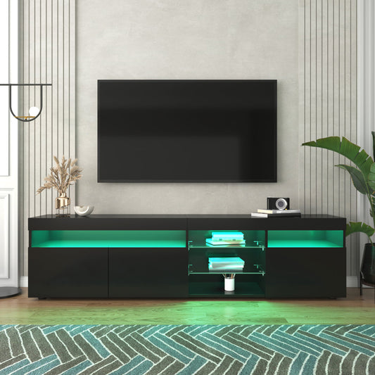 Black Modern TV Cabinet, Bright Panel, Variable LED Lighting, Living And Dining Room 180cm