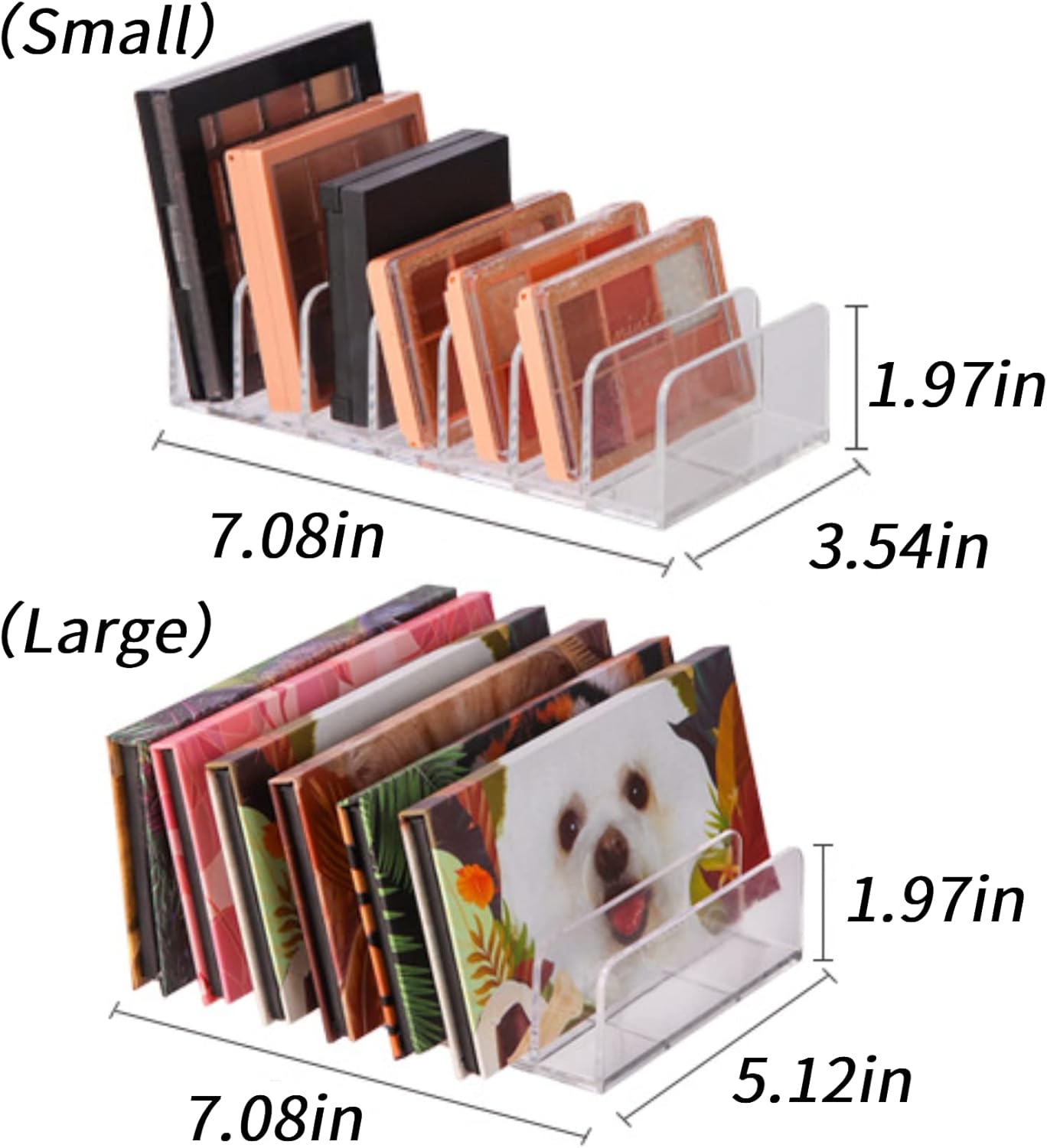 Acrylic Eyeshadow Palette Organizer - 7-Section Cosmetic Storage Box For Makeup, Sunglasses & Blush Kits 2 Sizes, Clear