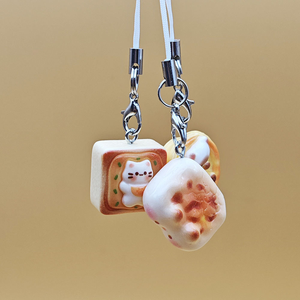 New Cute Kitten Egg Tart Simulation Mobile Phone Pendant