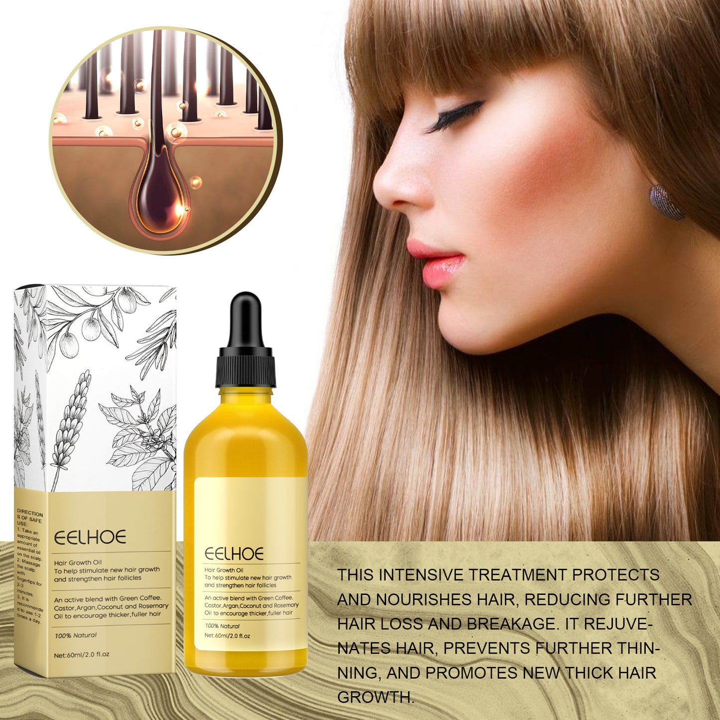 EELHOE Rosemary Dense Hair Essential Oil Repair Hair Damage, Prevent Hair Loss, Smooth Hair, Nourish Hair Care Oil