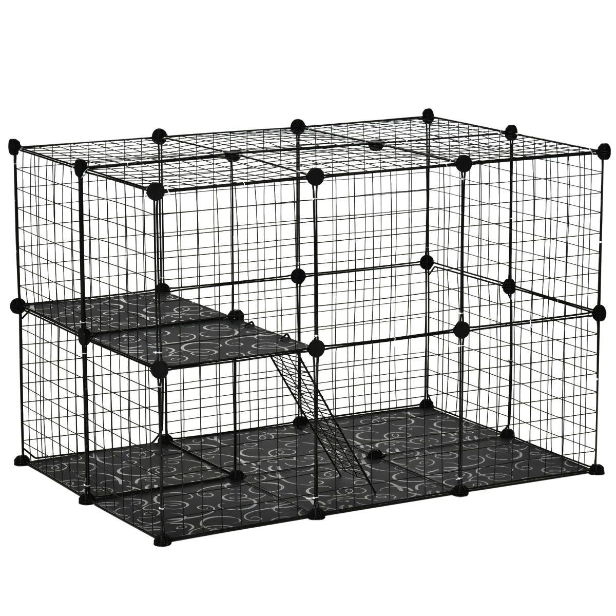 PawHut Pet Playpen DIY Small Animal Cage Enclosure Metal Wire Fence 39 Panels With 3 Doors 2 Ramps For Kitten Bunny Chinchilla Pet Mink Black