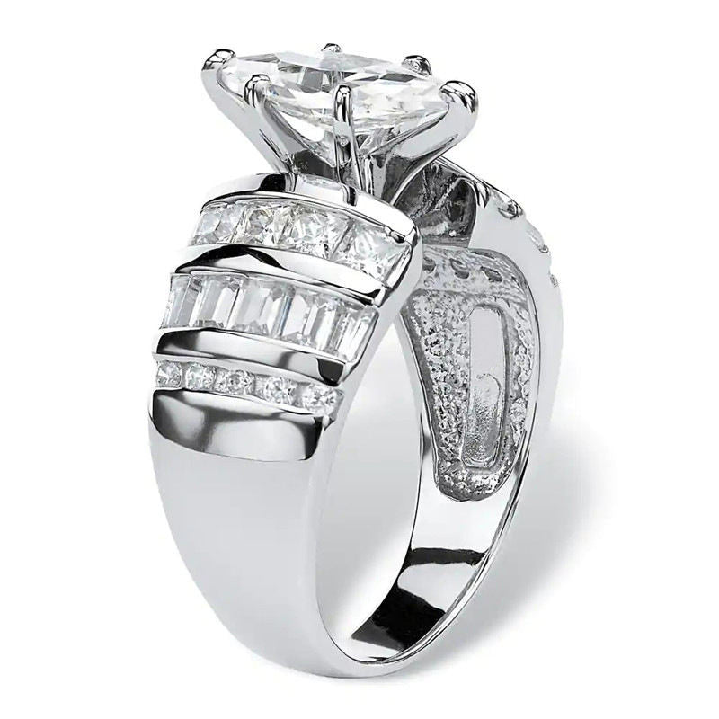 Full Diamond Horse Eye-shaped Zircon Ring Female Annual Meeting Accessories