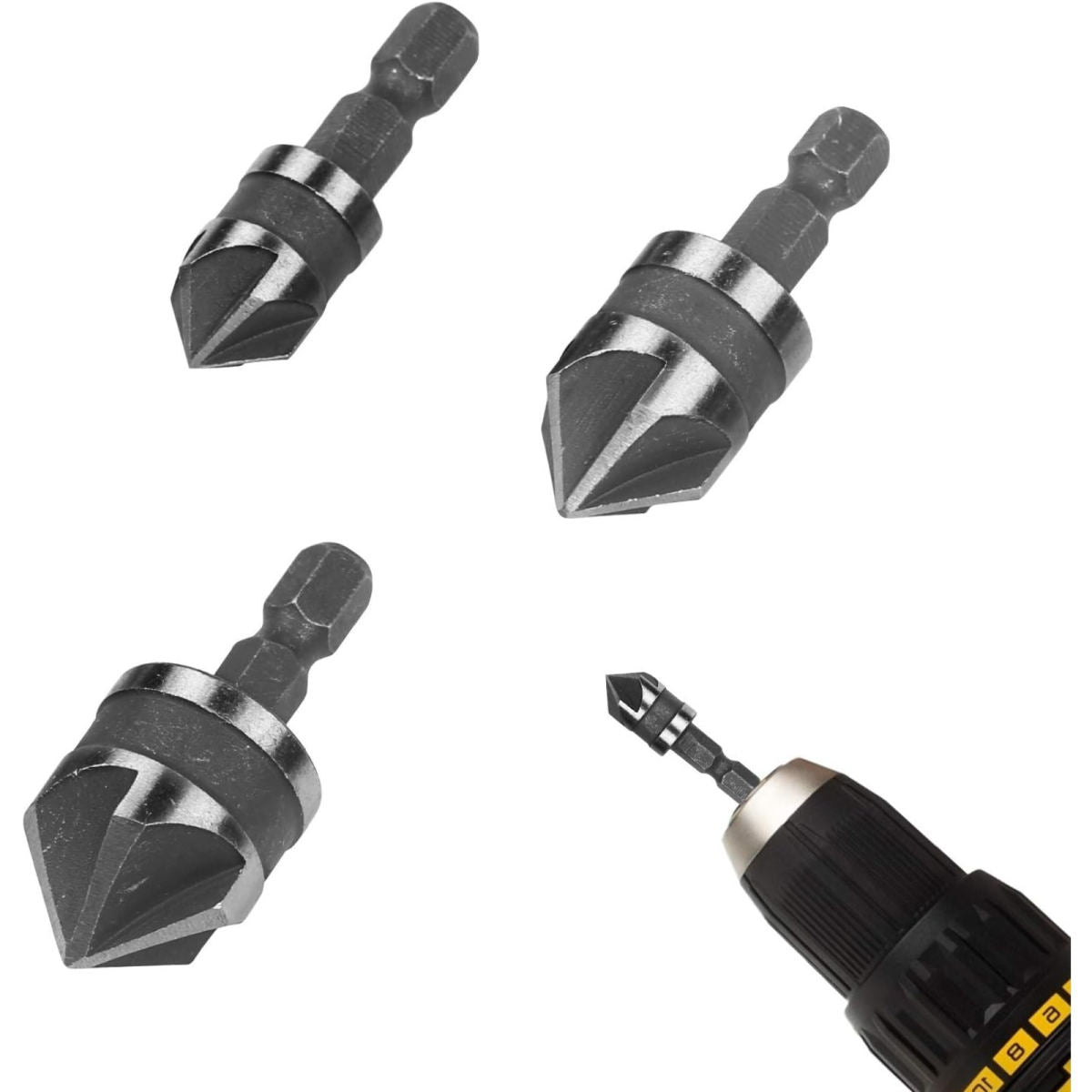 Countersink Bit Set For Metal, 2 X 3-piece Hex-shank Countersink And Deburrer Set, Precision Tool Accessories For Clean Countersinks When Drilling Holes In Metal – Industrial Hardware