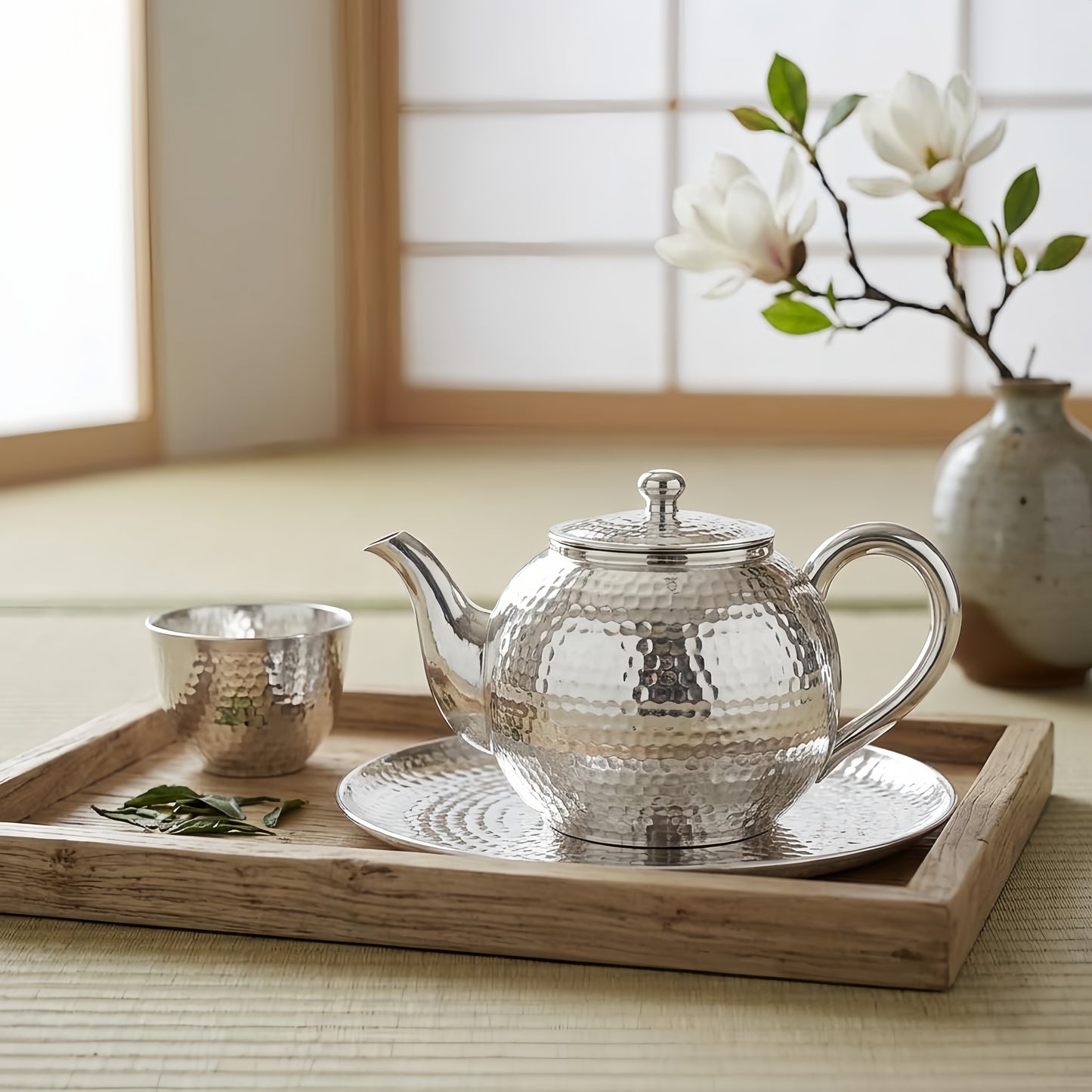 925 Sterling Silver Circular Hammered  Plate with Textured Finish-Fine Tea Saucers - Handicraft