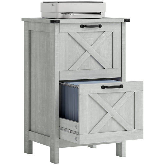 Vertical File Cabinet With 2 Drawers,Quality Drawer Slides  Anti-tipping Device Rustic Farmhouse Office Storage Cabinet For A4, Letter Size, Distressed Light