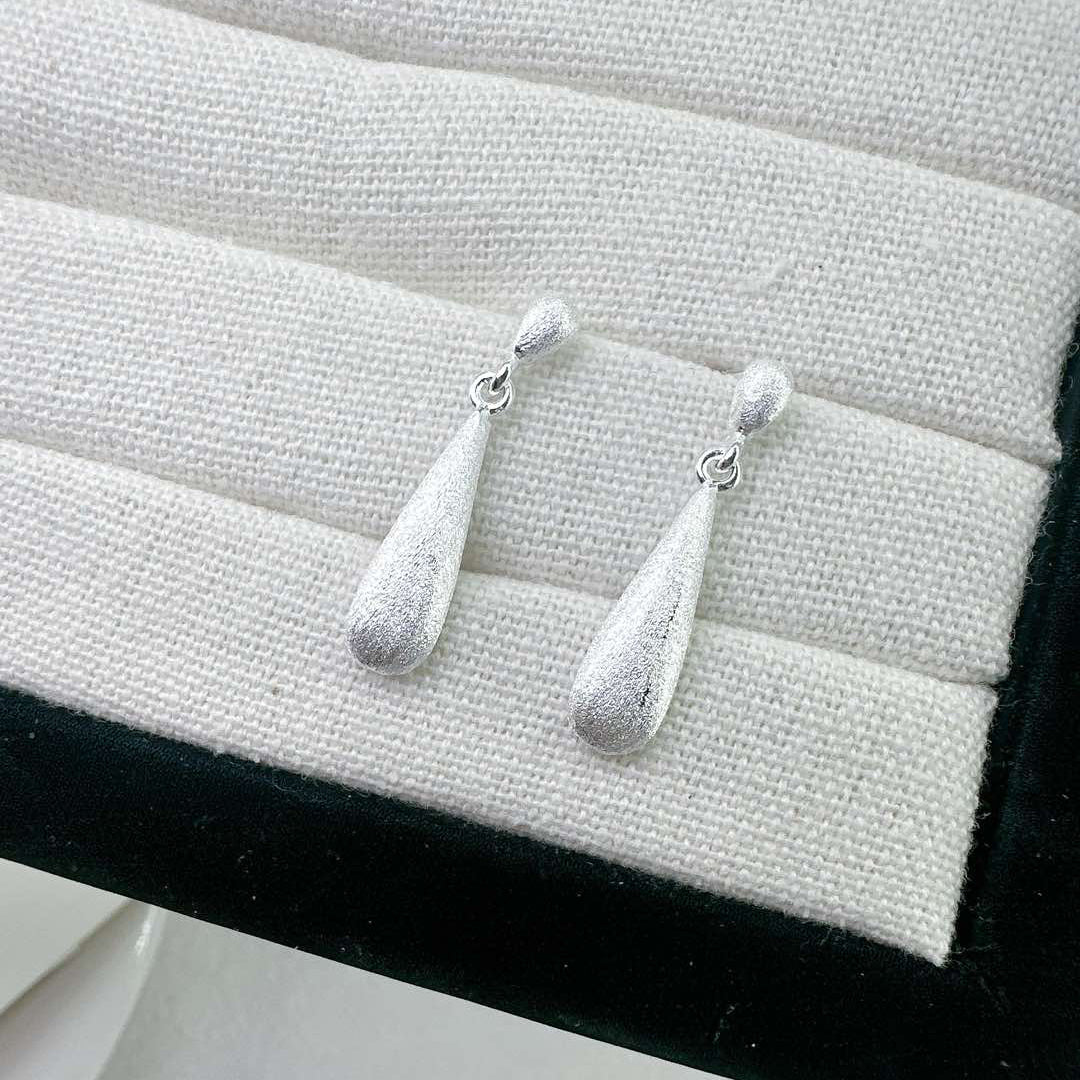1 Pair 999 Sterling Silver Matte Teardrop Earrings, Minimalist & Cool Style, Perfect For Daily, Dating & Gifting, Ideal Valentine's Gift