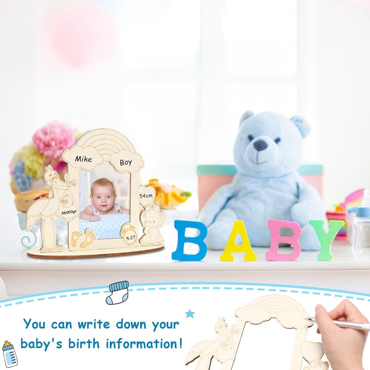 Party Decorations & Accessories—Welcome Home Baby Gift Picture Frame, Birth Gift, Baby Shower Table Decor, Birth, Stork, Wooden Photo Frame, Baby Welcome Home Gift For Baby Girls, Toddlers, Birth