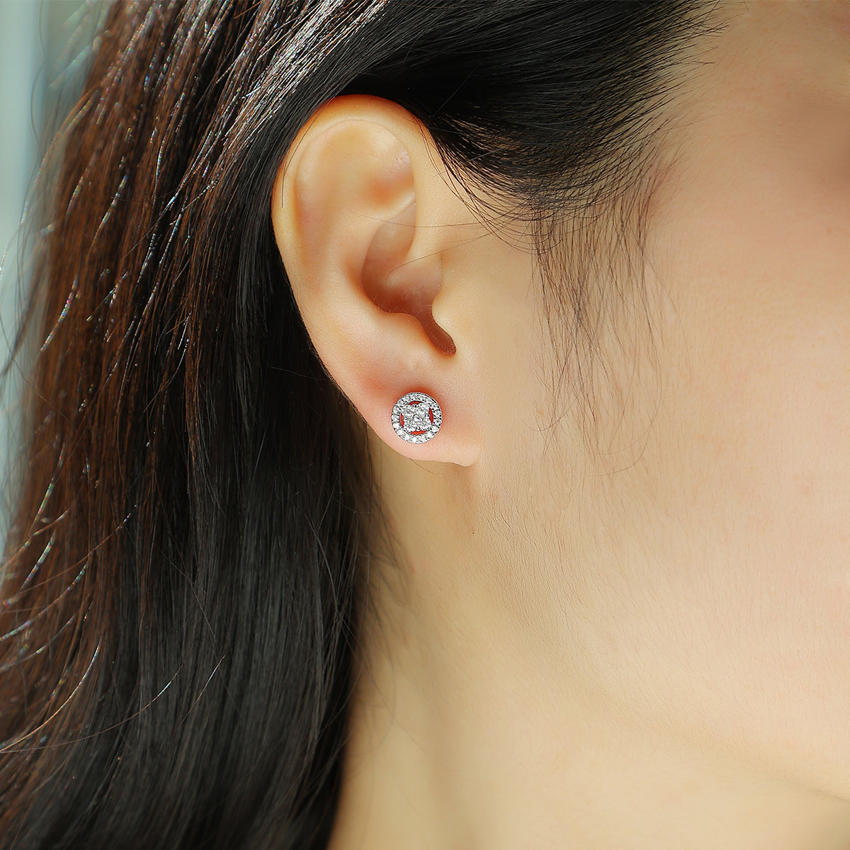 S925 Sterling Silver Round Halo Stud Earrings, D-VVS1 Moissanite Cluster, Platinum Plated 1.4g Women's Jewelry Gift Box