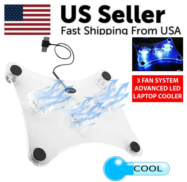 3 Fans USB Cooler Cooling Pad Stand LED Light Radiator For Laptop PC Notebook
