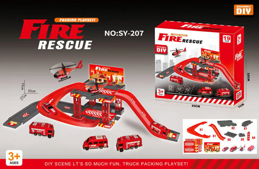 Children's Track Car Sliding Toys, First-floor Track Fire Engineering Vehicle, Dinosaur Parking Lot Toys, House Play Gifts