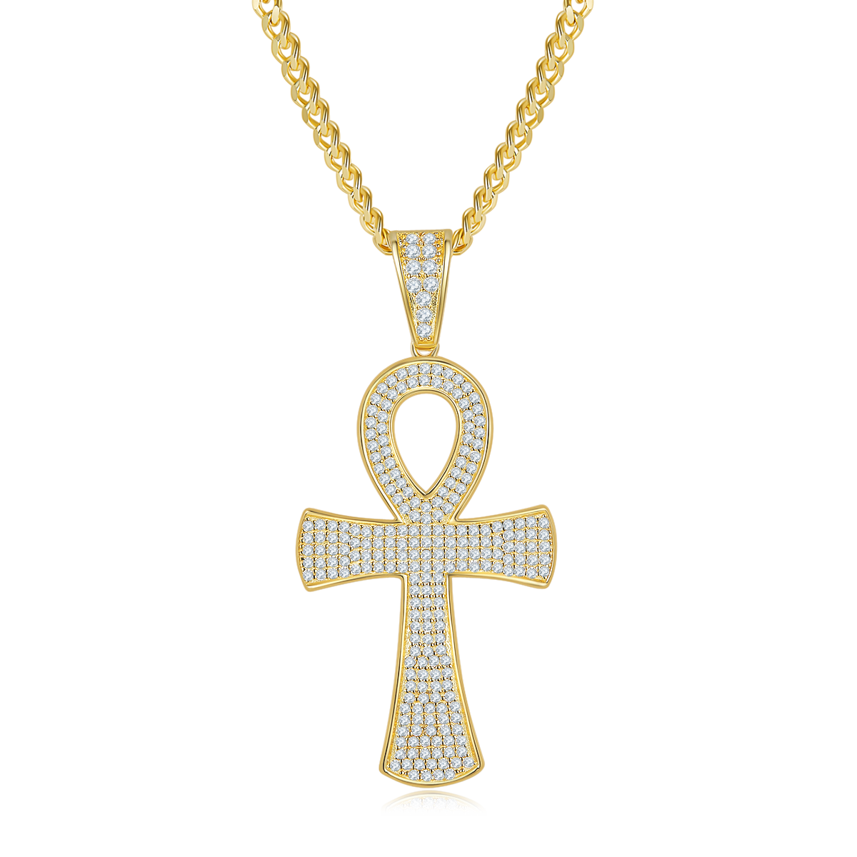 S925 Sterling Silver 240pcs D Color VVS1 Moissanite Iced Out Ankh Pendant 7.2g No Chain Platinum Plated GRA Certified Gift Box