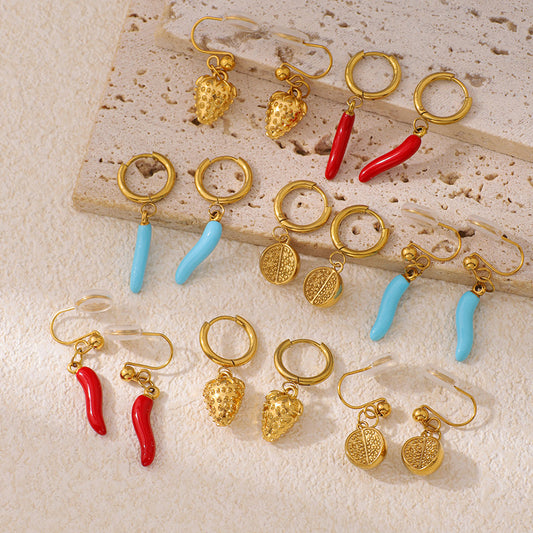 European And American Style Colorful Chili Oil-Drip Fruit Earrings, Light Luxury High-End Fashion Personality DIY Ear Accessories For Women
