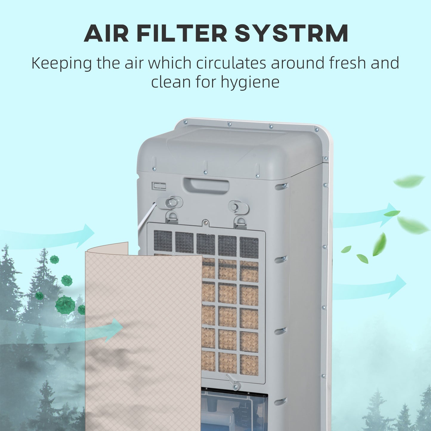 3-In-1 Ice Cooling Fan, Mobile Evaporative Air Cooler with Remote, Timer, Oscillating for Home Office, Bedroom, White