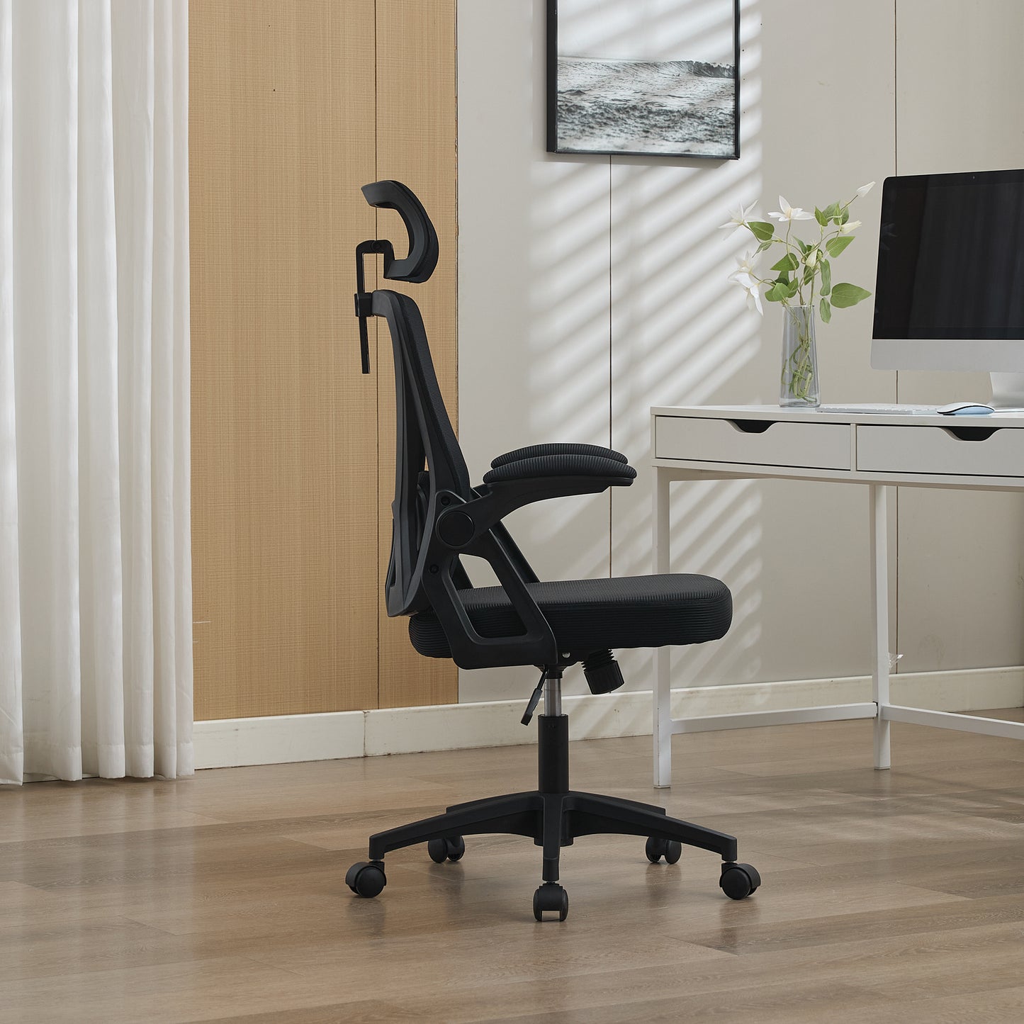 Ergonomic Mesh Office Chair With Adjustable Lumbar Support And Headrest - High-Back Executive Desk Chair For Home Office