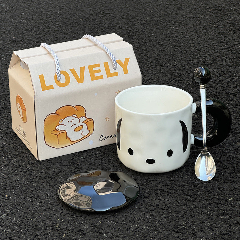 Ins Korean-style Pacha Dog Ceramic Mug With Lid For Girls