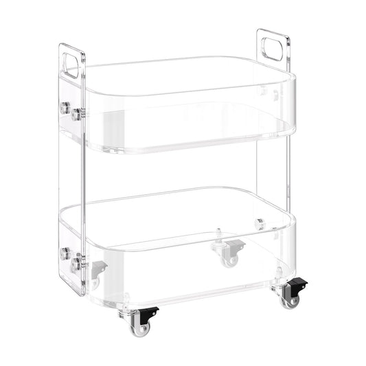 Acrylic Table With Wheels, 2 Tiers Mobile Cart Table, Modern Rolling Acrylic Storage Desk, Clear Nightstand Side End Desk, For Living Room, Bedroom, Bar, Office, 12 X 16.3 X 18.9 In (Clear)