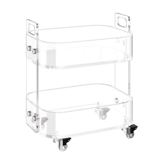 Acrylic Table With Wheels, 2 Tiers Mobile Cart Table, Modern Rolling Acrylic Storage Desk, Clear Nightstand Side End Desk, For Living Room, Bedroom, Bar, Office, 12 X 16.3 X 18.9 In (Clear)