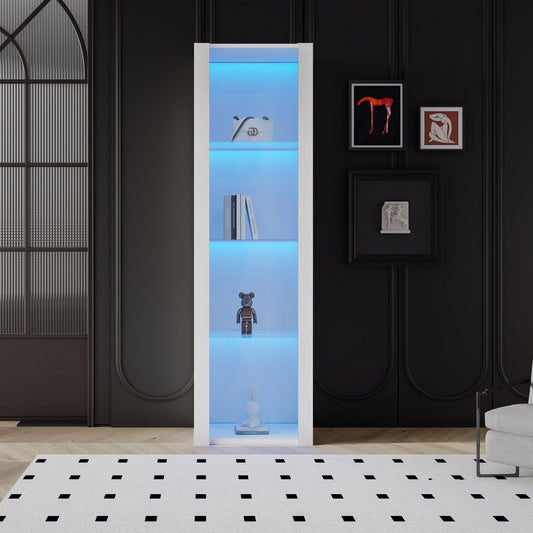 White High Gloss Display Case With LED Lighting, 3 Glass Shelves, 55x38x166 Cm, Display Cabinets, Standing Display Cabinets, Tall Cabinets, Storage Cabinets