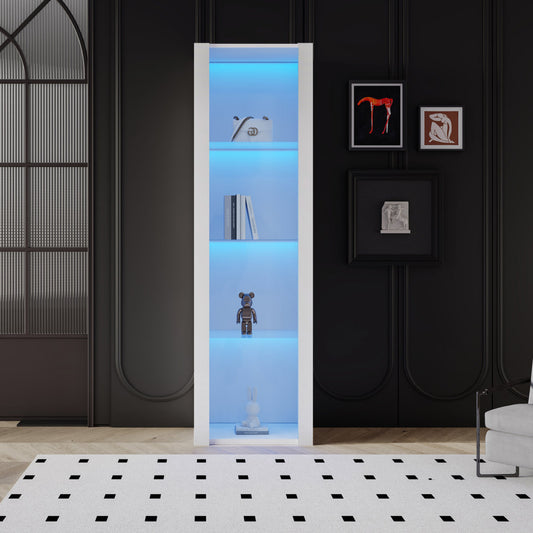 White High Gloss Display Case With LED Lighting, 3 Glass Shelves, 55x38x166 Cm, Display Cabinets, Standing Display Cabinets, Tall Cabinets, Storage Cabinets