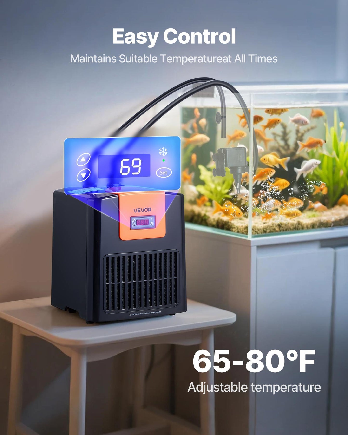 Aquarium Chiller 52 Gallon, 1/10 HP Water Chiller For Hydroponics, Fast Cooling For Fish Tank,Axolotl,Coral Reef,Quiet Refrigeration Compressor, Titanium Evaporator,Complete Fittings
