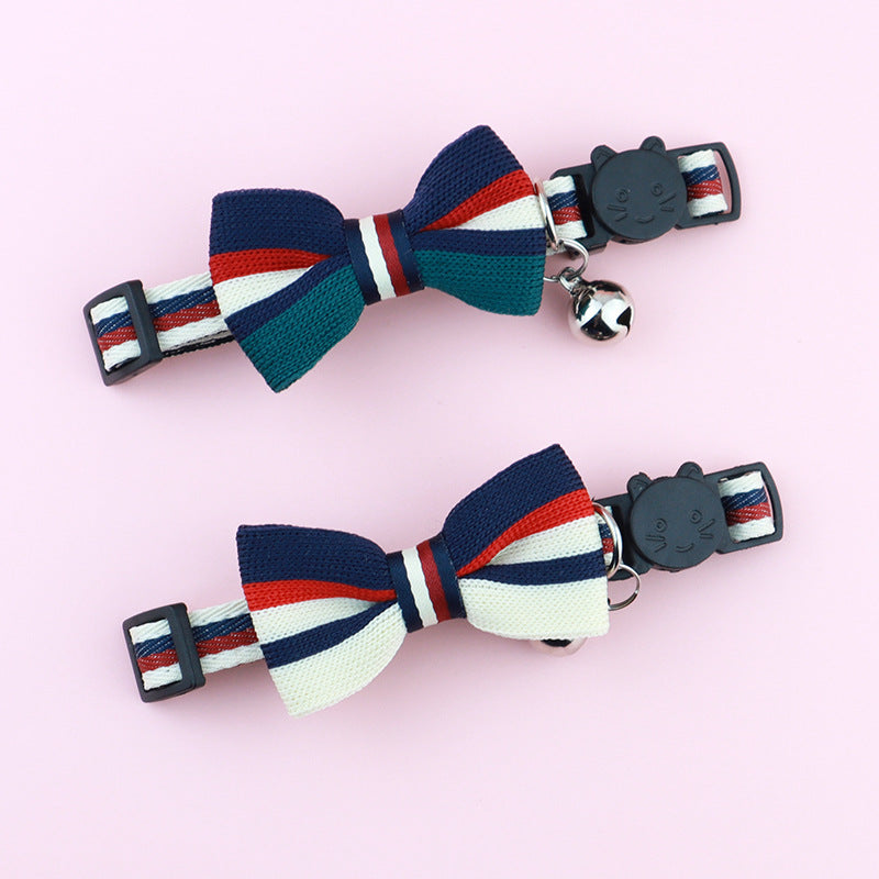 Pet Collar British-Style Striped Bow Tie, Cat Anti-Strangle Collar