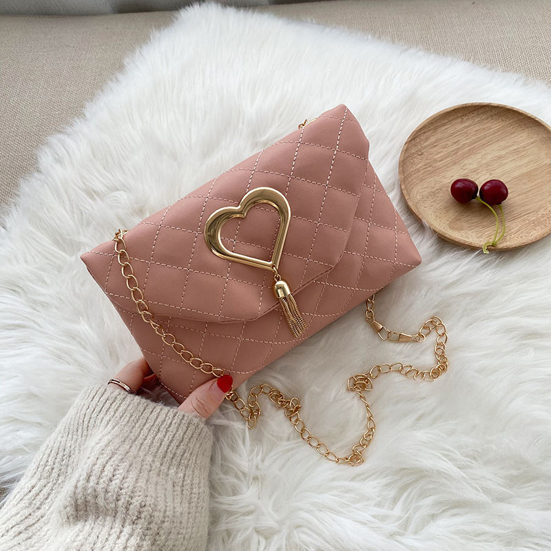 Korean-style Womens Heart-Shaped Tassel Shoulder Bag