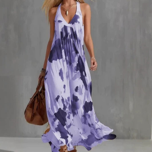 Elegant Sleeveless Strap Fashion Tie-dye Dress