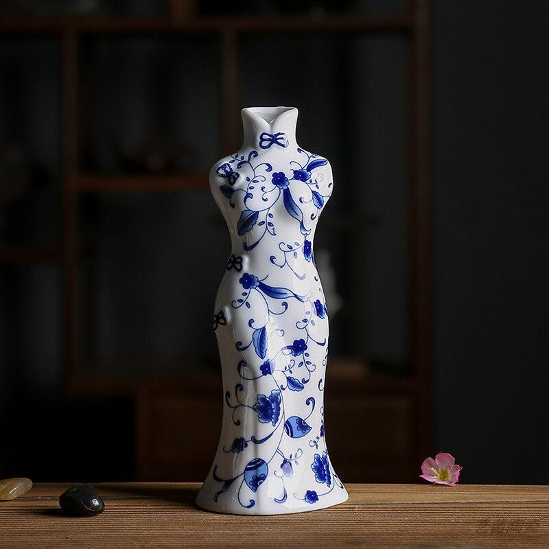 Blue And White Porcelain Creative Qipao Beauty Vase