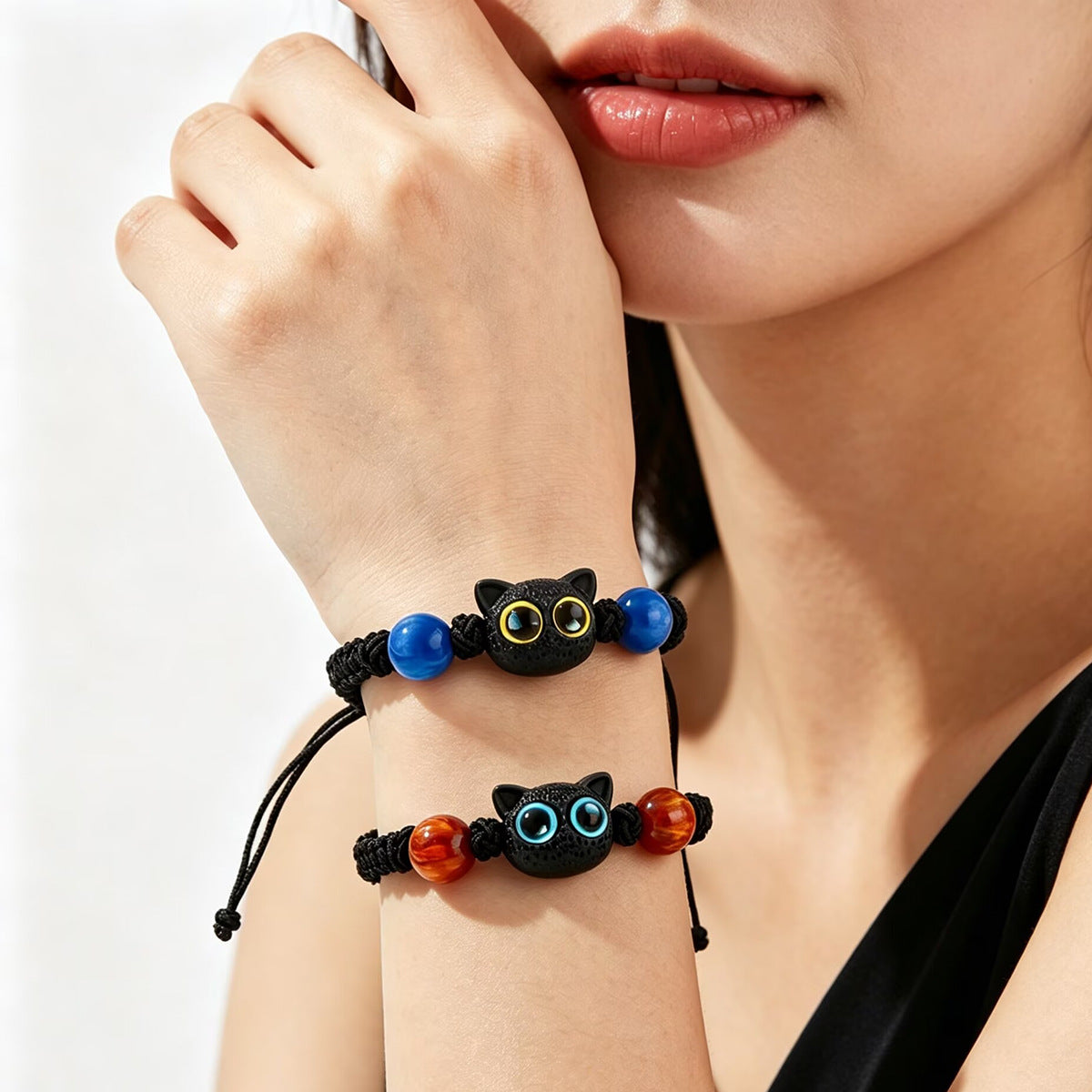 Summer Hot-Selling Black Cat Handmade Woven Couple Bracelets, Versatile And Adjustable Size, Graduation Season Gift