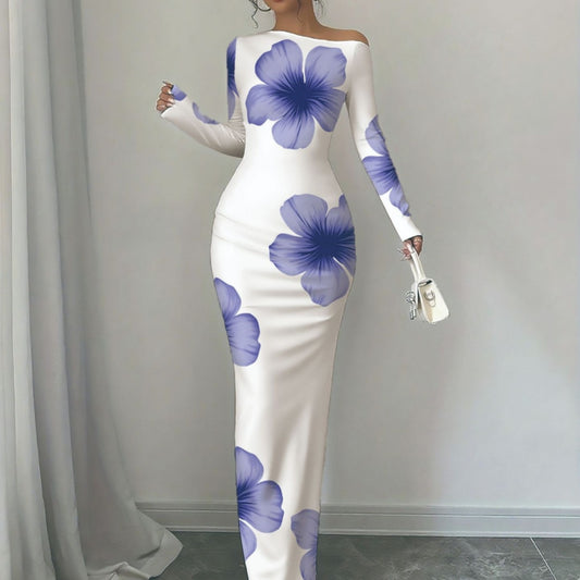 Women's Off Shoulder Printed Cross Body Sheath Dress