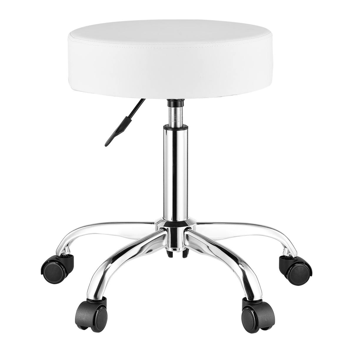 Runder Sattelhocker Rollhocker 204 Kg Belastbarer Höhenverstellbarer (55-71 Cm) Drehhocker Arbeitshocker PU-Leder-Drehsattelstuhl Geeignet Für Salon Spa Massage Klinik Weiß