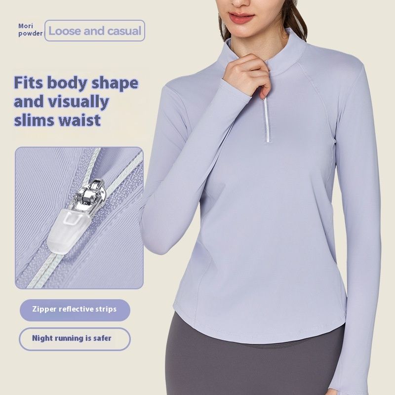 Yoga Clothes Long-sleeved Top Women's Reflective Stripe Half Zipper
