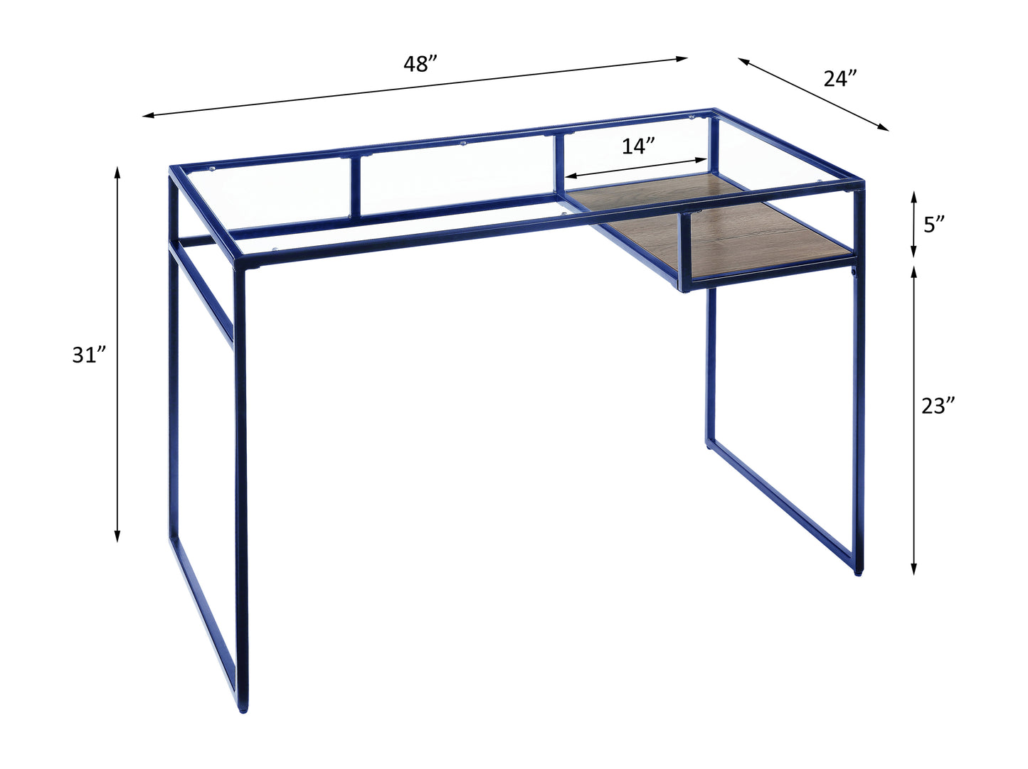 Yasin Glass Top & Blue Finish Writing Desk