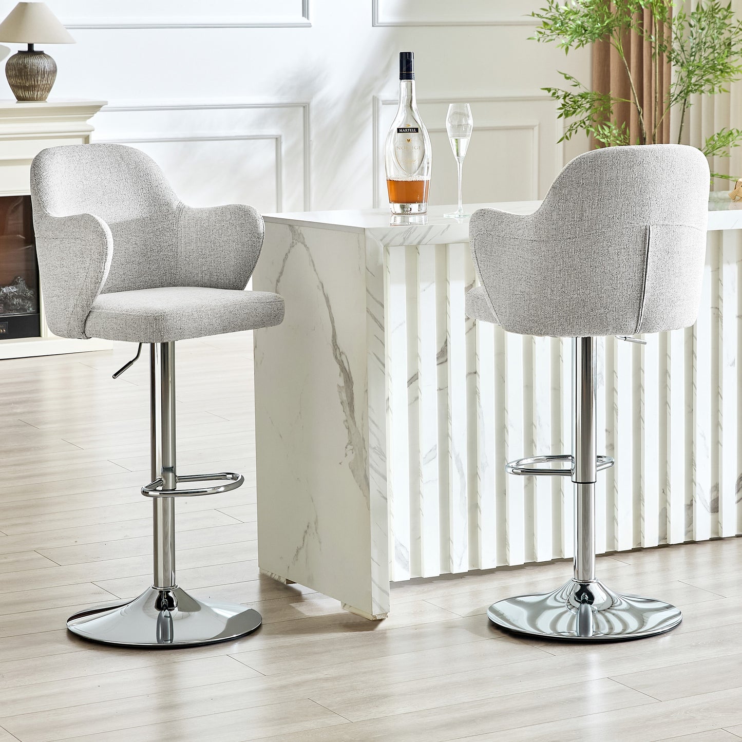 Adjustable Bar Stool Set  Set Of 2 , Modern Upholstered Bar Stools With Armrests, Can Be Rotated 360 , Height Adjustable, Suitable For The Bar At Home And For Restaurants