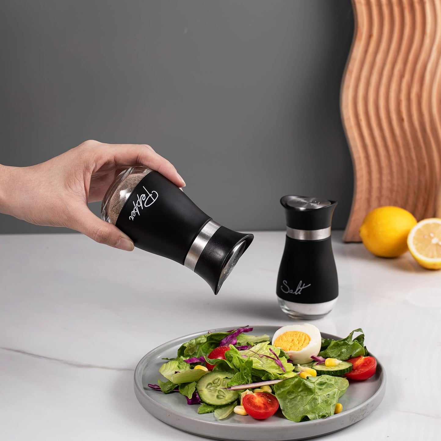 Salt And Pepper Shakers Set - Salt Containers For Gifts, Kitchen Decor, Home, RV, Camp, BBQ, 4 Oz Farmhouse Spice Dispenser With Glass Bottom, Set Of 2