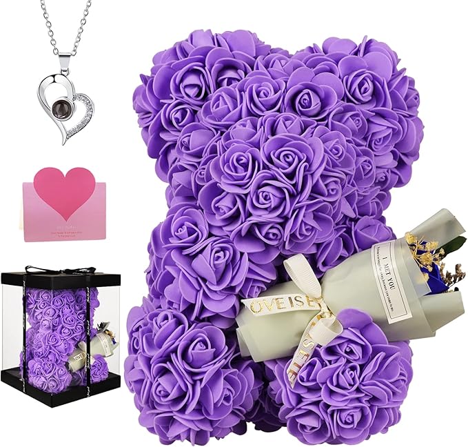 Purple Rose Bear Gifts for Women - Eternal Preserved Roses Teddy Gift, Romantic Anniversary Birthday Valentine Keepsake fo...