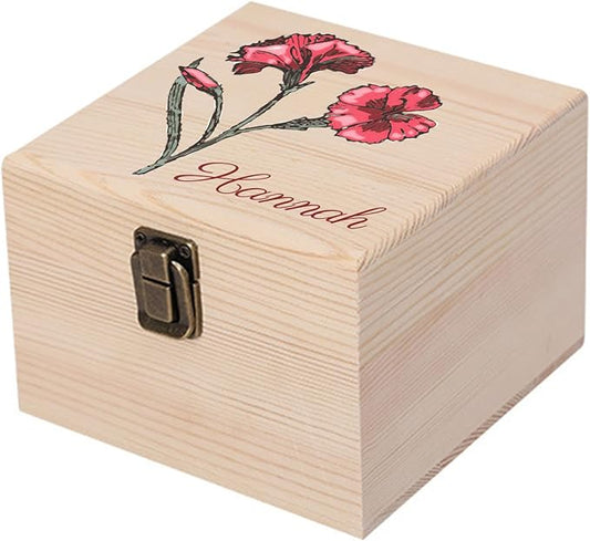 Cooayyaooc Personalized Wooden Keepsake Memory Box with Birth Flower & Name, Custom Wood Decorative Storage Box with Lids ...