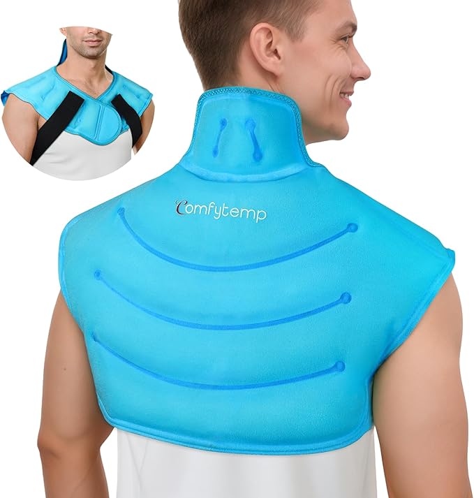 Comfytemp Large Ice Pack for Neck Shoulders Upper Back Pain Relief with Straps, Reusable Gel Ice Wrap Hot Cold Compress Th...
