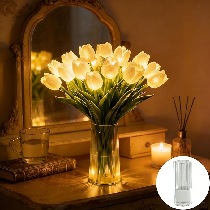 NexHike Radiant Romantic Tulip Light with a Vase, 15 PCS Twinkling Tree Tulips Led Night Light that Never Fade, Flower Sha...