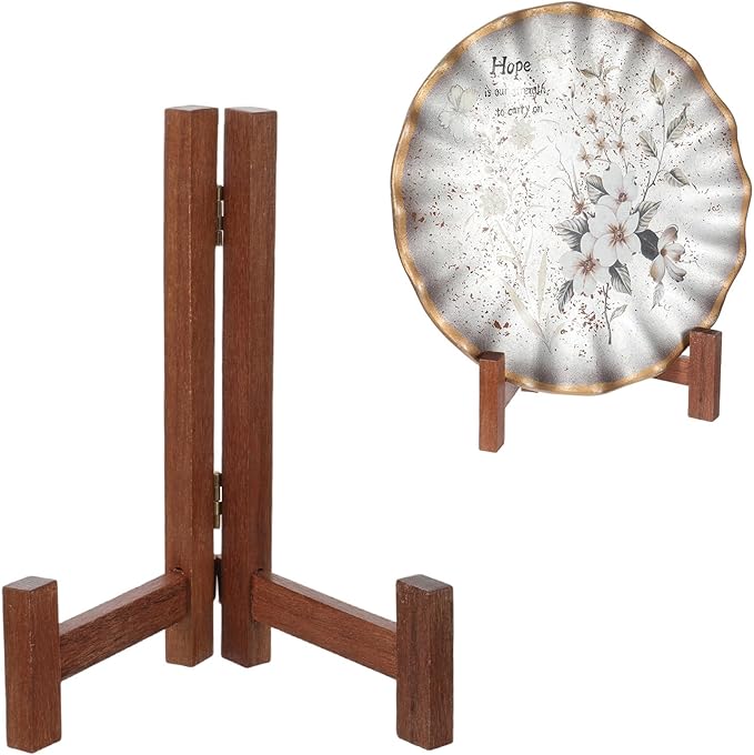 Wooden Plate Stands for Display, 7 Inch Plate Holders for Displaying, Rustic Folding Decorative Picture Frame Stand Easel ...