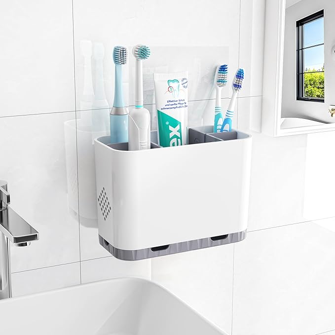 Toothbrush and Toothpaste Holders for Bathrooms Countertop - Detachable 5 Slots Kids Electric Toothbrush Holders Set Wall ...