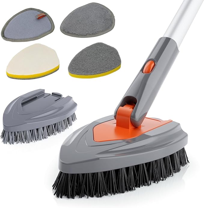 Eazer 4-in-1 Long-Handled Tub Scrubber-Versatile Bathroom Cleaning Brush with Shower Scrubber-Ideal Shower Cleaner Brush f...