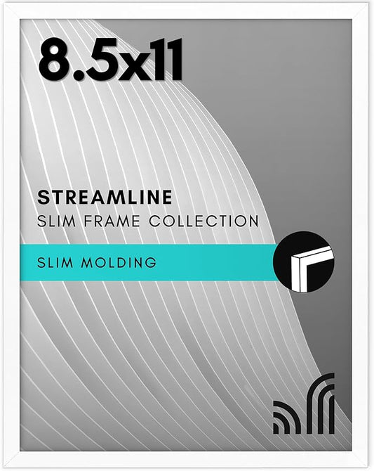 Americanflat 8.5x11 Picture Frame with Shatter-Resistant Glass - Streamline Collection - Thin Border Photo Frame for Table...