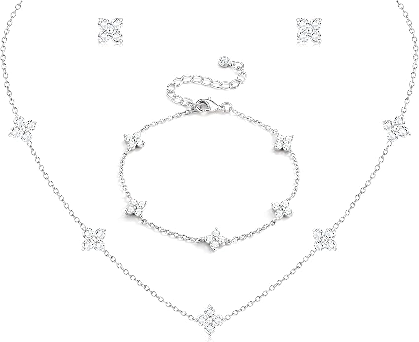 ORAZIO Dainty Silver Gold Jewelry Set for Women Trendy 14K Gold Plated CZ Flowers Pendant Choker Necklaces for Women Stud ...