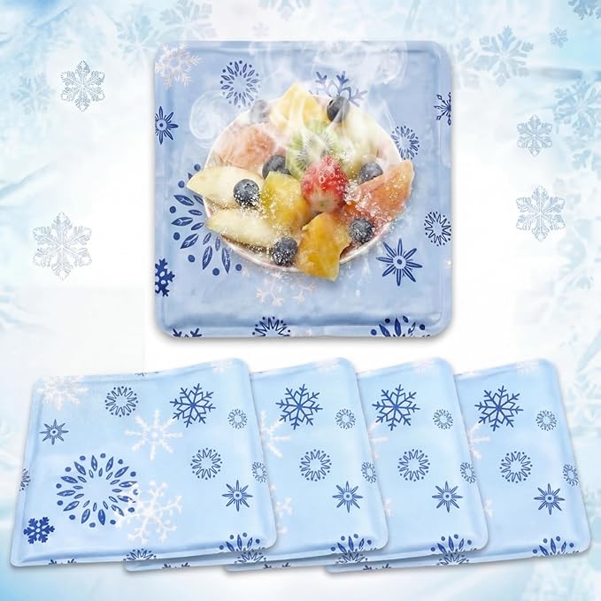Reallnaive 4 Pcs Reusable Freezable Ice Mat for Buffet Table Chilled Serving Tray Party 9.8 x 9.8 Inches Charcuterie Coole...