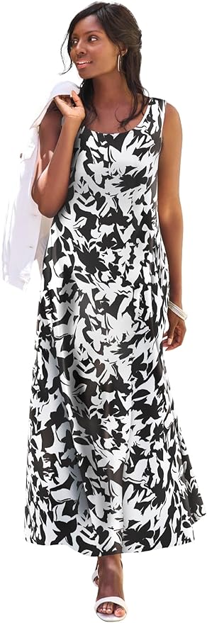 Jessica London Women's Plus Size Stretch Cotton Tank Maxi Dress