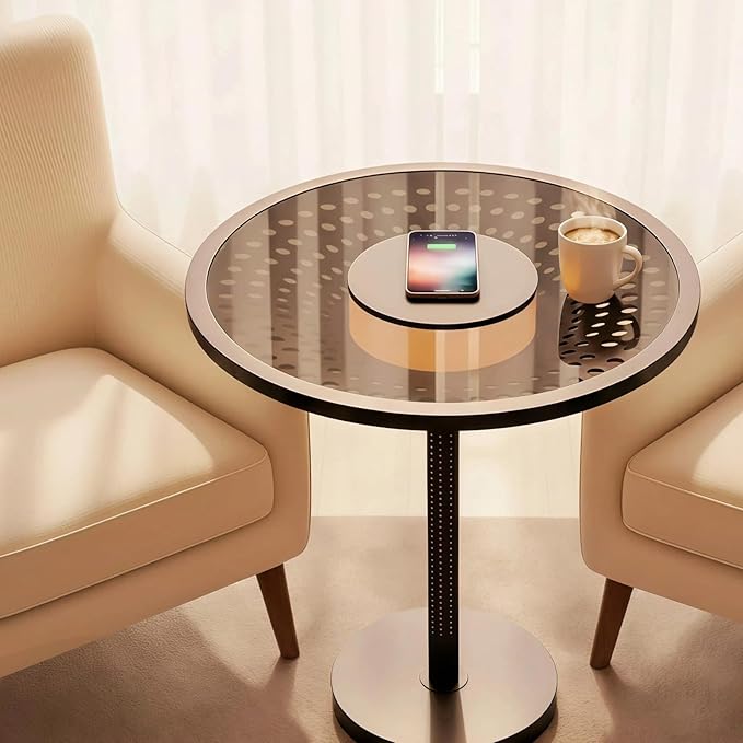 JOOFO End Table, Side Table with Ambient Light and Wireless Charging, Nightstand, Small End Table for Bedroom and Living R...