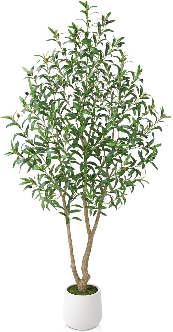 VeriNatural Artificial Olive Tree 6FT, Fake Plants Indoor - Potted Faux Olive Tree with Relistic Leaves and White Planter...